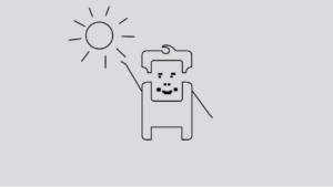 Eine gezeichnete Figur streckt einen Arm zur Sonne aus.