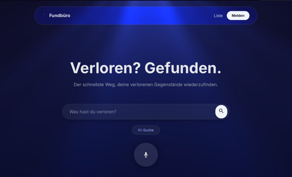 Screenshot einer Plattform, darauf steht "Verloren? Gefunden."
